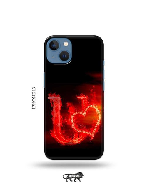 tweakymod designer printed hard case | fire heart letter u back cover compatible with iphone 13 - 19078045 - Very Small Image - 1