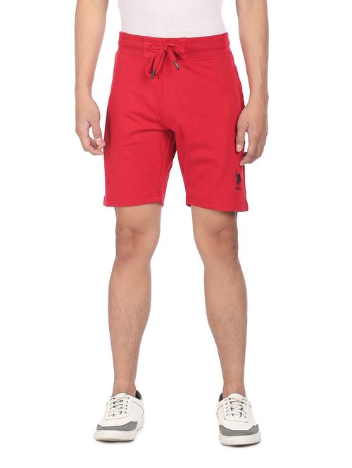 men red mid rise drawstring waist solid shorts - 19078557 - Very Small Image - 1