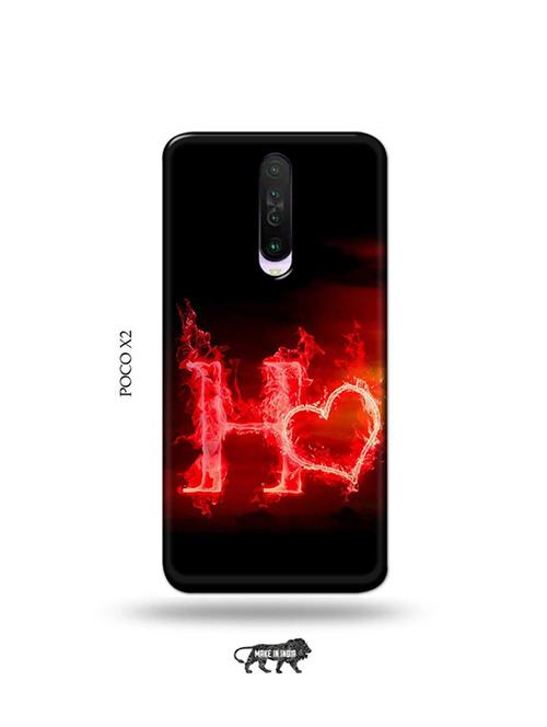 tweakymod designer printed hard case | fire heart letter h back cover compatible with poco x2 - 19078604 - Very Small Image - 1