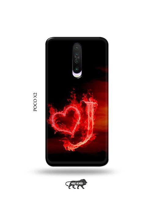 tweakymod designer printed hard case | fire heart letter j back cover compatible with poco x2 - 19078607 - Very Small Image - 1