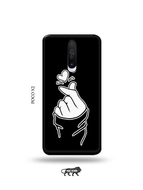 tweakymod designer printed hard case | korean heart gesture black back cover compatible with poco x2 - 19078853 - Very Small Image - 1