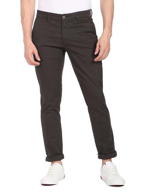 grey cotton flat front casual trousers - 19080676 - Very Small Image - 1