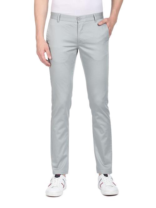 grey cotton flat front casual trousers - 19080740 - Very Small Image - 1