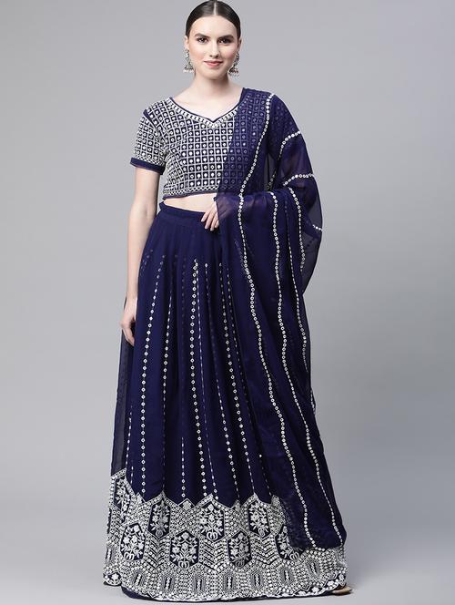 blue embroidered lehenga choli with dupatta - 19081751 - Very Small Image - 1