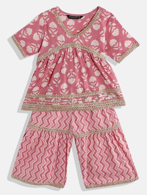 girls round neck printed kurta sharara set - 19081872 - Very Small Image - 1