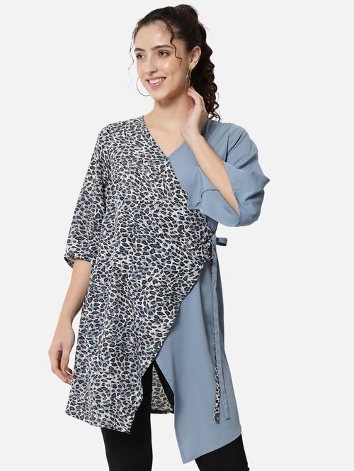 tie front color block tunic - 19082687 - Very Small Image - 1