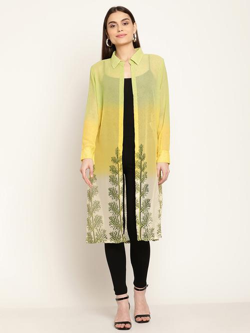 yellow georgette printed shrug - 19082913 - Very Small Image - 1