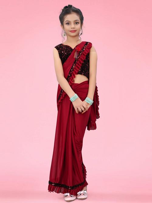 red lycra set saree with blouse - 19082925 - Very Small Image - 1