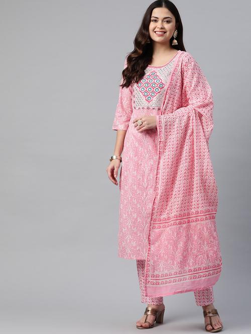 pink kurta pant dupatta set - 19083855 - Very Small Image - 1