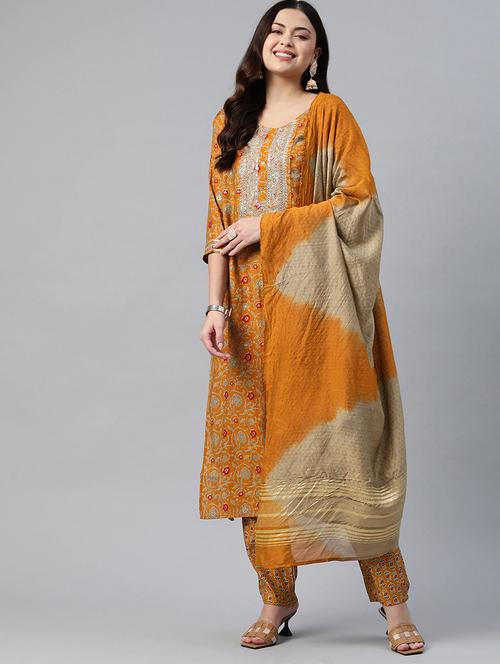 yellow kurta pant dupatta set - 19083857 - Very Small Image - 1