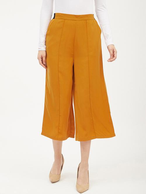 yellow mid rise solid trouser - 19083900 - Very Small Image - 1