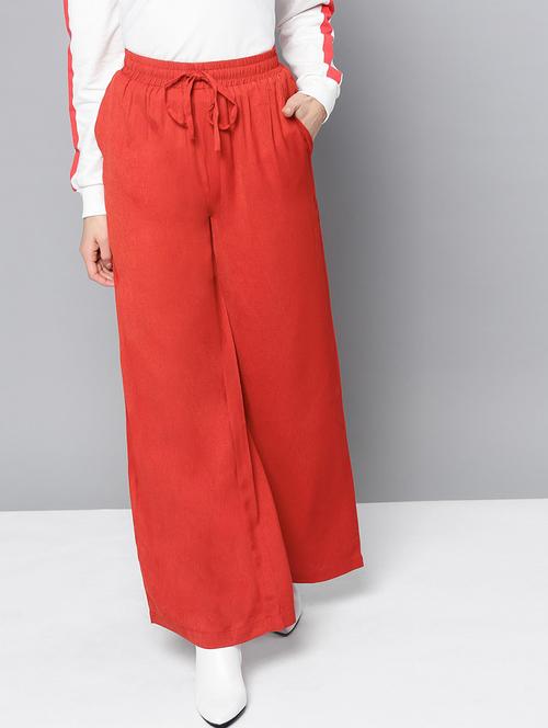 red mid rise solid trouser - 19083905 - Very Small Image - 1