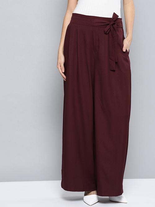 maroon mid rise solid trouser - 19083957 - Very Small Image - 1