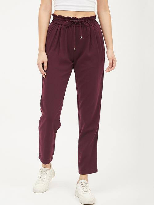 maroon mid rise solid trouser - 19083958 - Very Small Image - 1