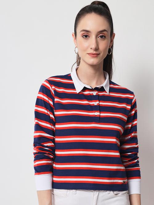 women's striped polo neck t-shirt - 19083974 - Very Small Image - 1