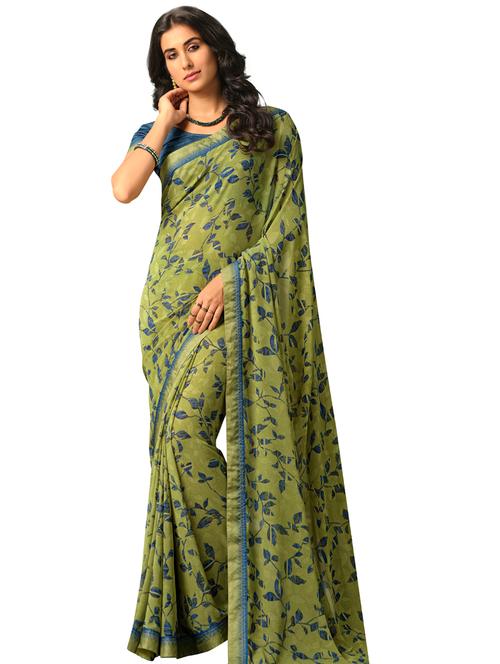 mehandi georgette printed saree with blouse - 19086469 - Very Small Image - 1