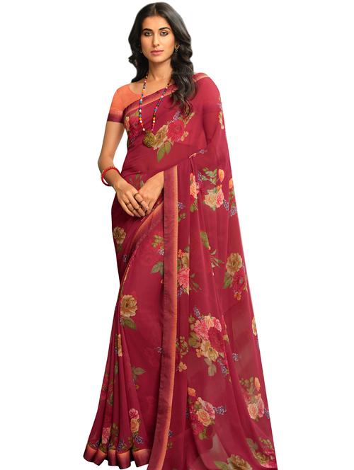 floral printed saree with blouse - 19086470 - Very Small Image - 1