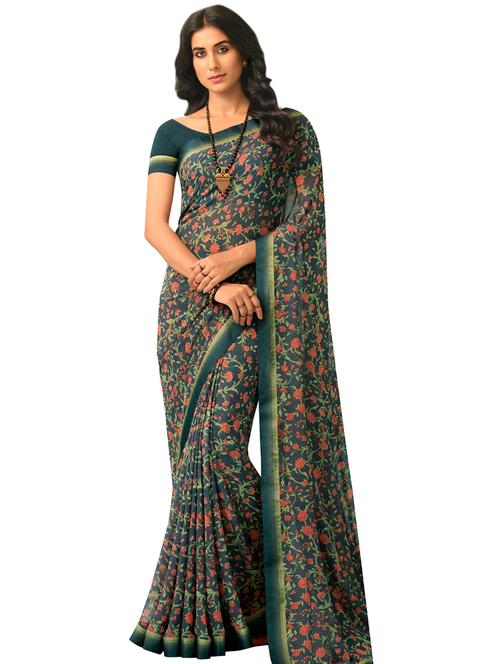 floral printed saree with blouse - 19086474 - Very Small Image - 1