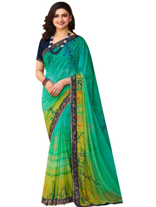 green printed saree with blouse - 19086496 - Very Small Image - 1