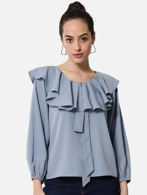 women's ruffle round neck top - 19086763 - Very Small Image - 1
