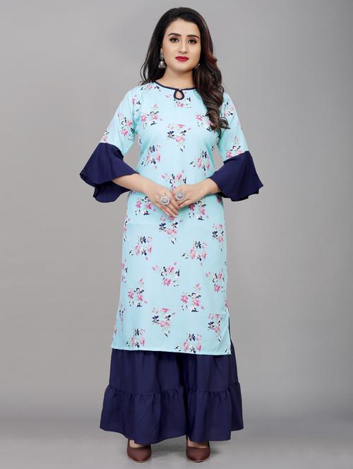turquoise crepe kurta sharara set - 19087621 - Very Small Image - 1