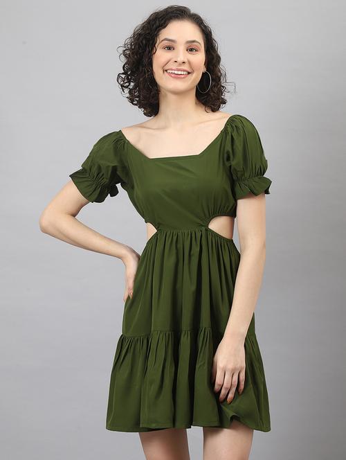 green printed fit & flare dress - 19088059 - Very Small Image - 1