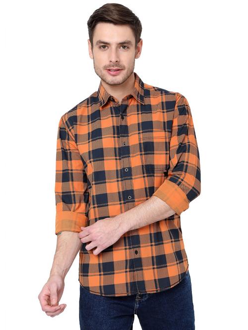 orange checkered casual shirt - 19088074 - Very Small Image - 1