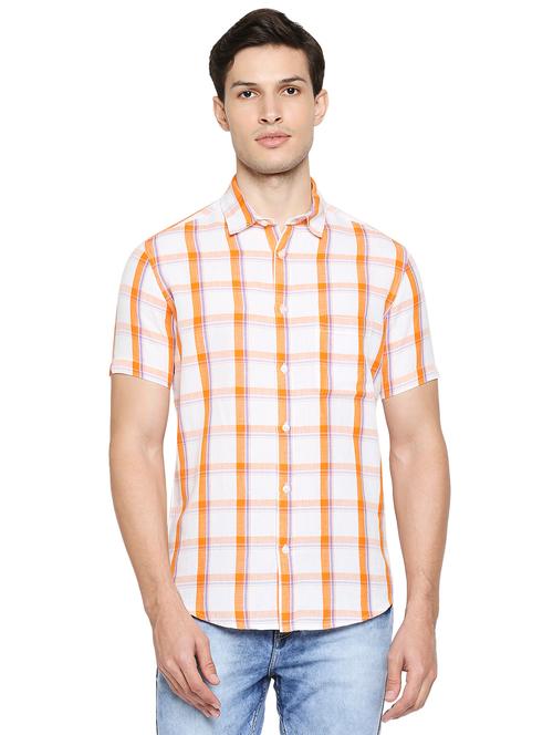 orange cotton linen casual shirt - 19088120 - Very Small Image - 1