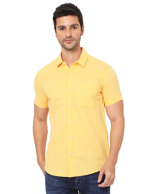 yellow cotton linen casual shirt - 19088194 - Very Small Image - 1