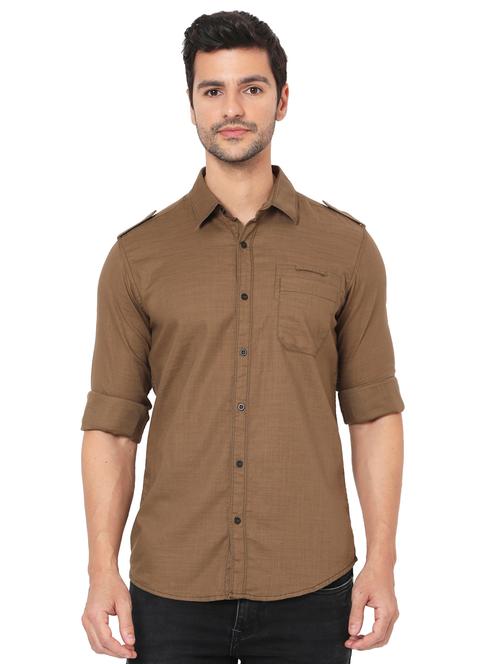 brown cotton casual shirt - 19088197 - Very Small Image - 1