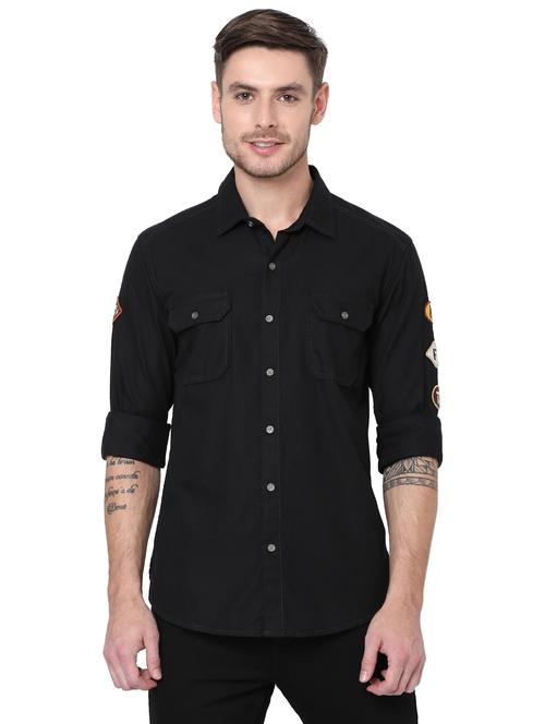 black cotton casual shirt - 19088361 - Very Small Image - 1