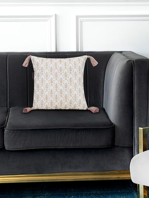 mezposh off white, gold & pastel multi trellis embroidered faux silk cushion cover (16"x16") - 19088610 - Very Small Image - 1