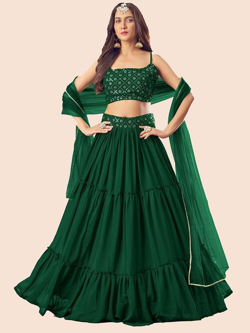 green foil print flared lehenga - 19088969 - Very Small Image - 1