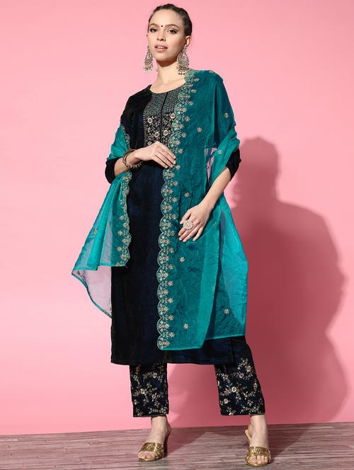 teal kurta dupatta set - 19089567 - Very Small Image - 1