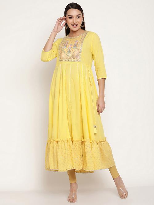 yellow embroidered ethnic dress - 19089586 - Very Small Image - 1