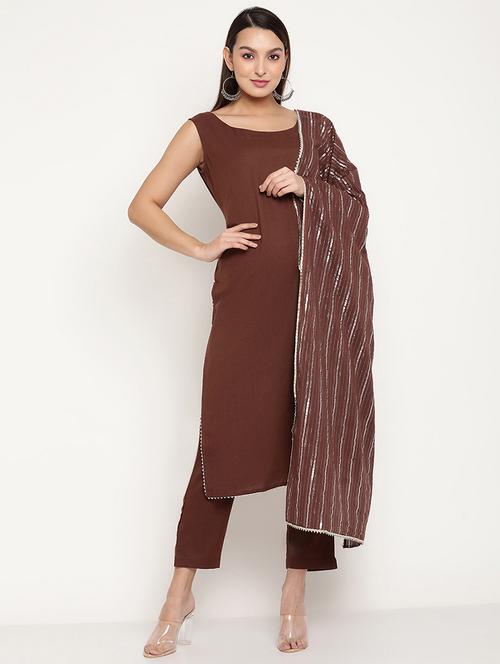brown kurta pant dupatta set - 19089677 - Very Small Image - 1