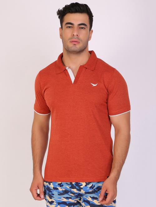 orange solid polo t-shirt - 19090224 - Very Small Image - 1