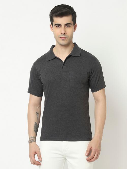 grey solid polo t-shirt - 19090319 - Very Small Image - 1
