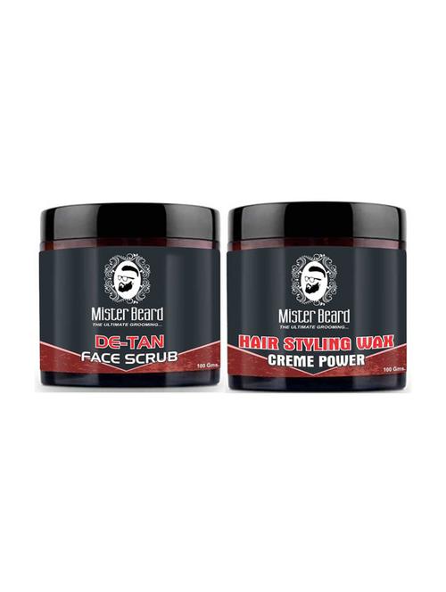 de-tan face scrub 100gm with hair styling wax creme power 100gm - 19091689 - Very Small Image - 1