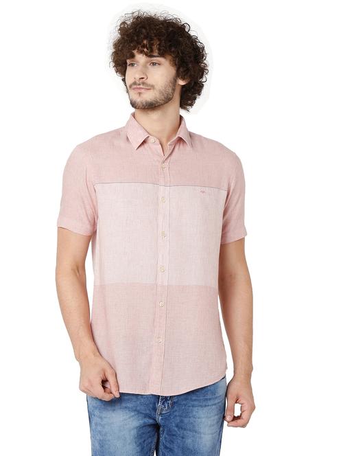 pink color block casual shirt - 19100315 - Very Small Image - 1