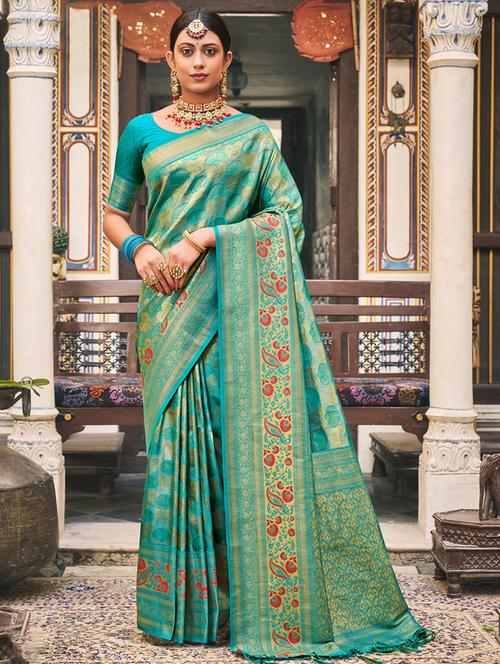 turquoise silk saree - 19100569 - Very Small Image - 1
