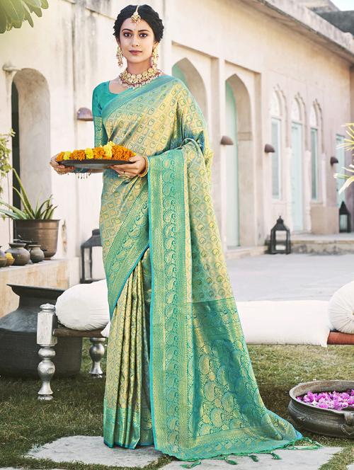 turquoise silk saree - 19100570 - Very Small Image - 1