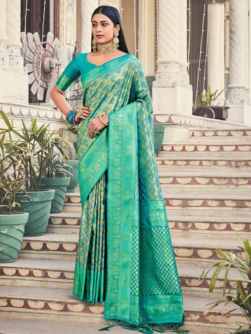 turquoise silk saree - 19100574 - Very Small Image - 1