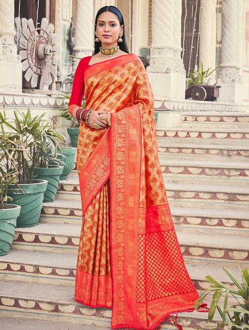 red silk saree - 19100576 - Very Small Image - 1