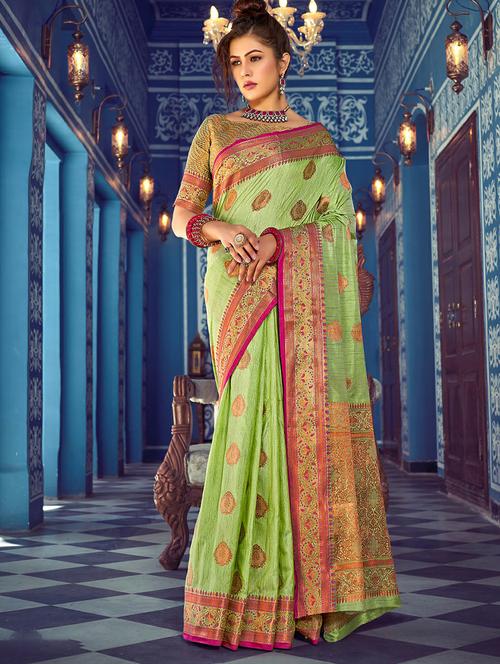 light green silk saree - 19100582 - Very Small Image - 1