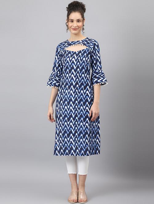 blue printed straight kurta - 19100640 - Very Small Image - 1
