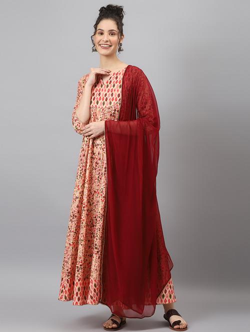 peach printed kurta with dupatta - 19100651 - Very Small Image - 1