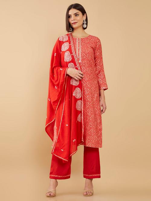 red embroidered suit set - 19101377 - Very Small Image - 1