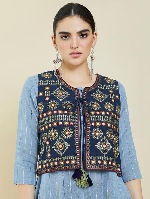 navy blue embroidered jacket - 19101448 - Very Small Image - 1