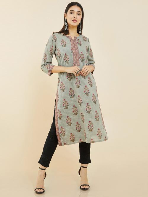 notch neck printed straight kurta - 19101467 - Very Small Image - 1